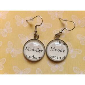 Mad Eye Moody pendant earrings made with Harry Potter book pages